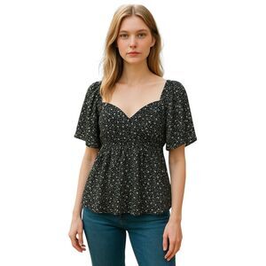 Umgee Black White Animal Print Square Neck Top